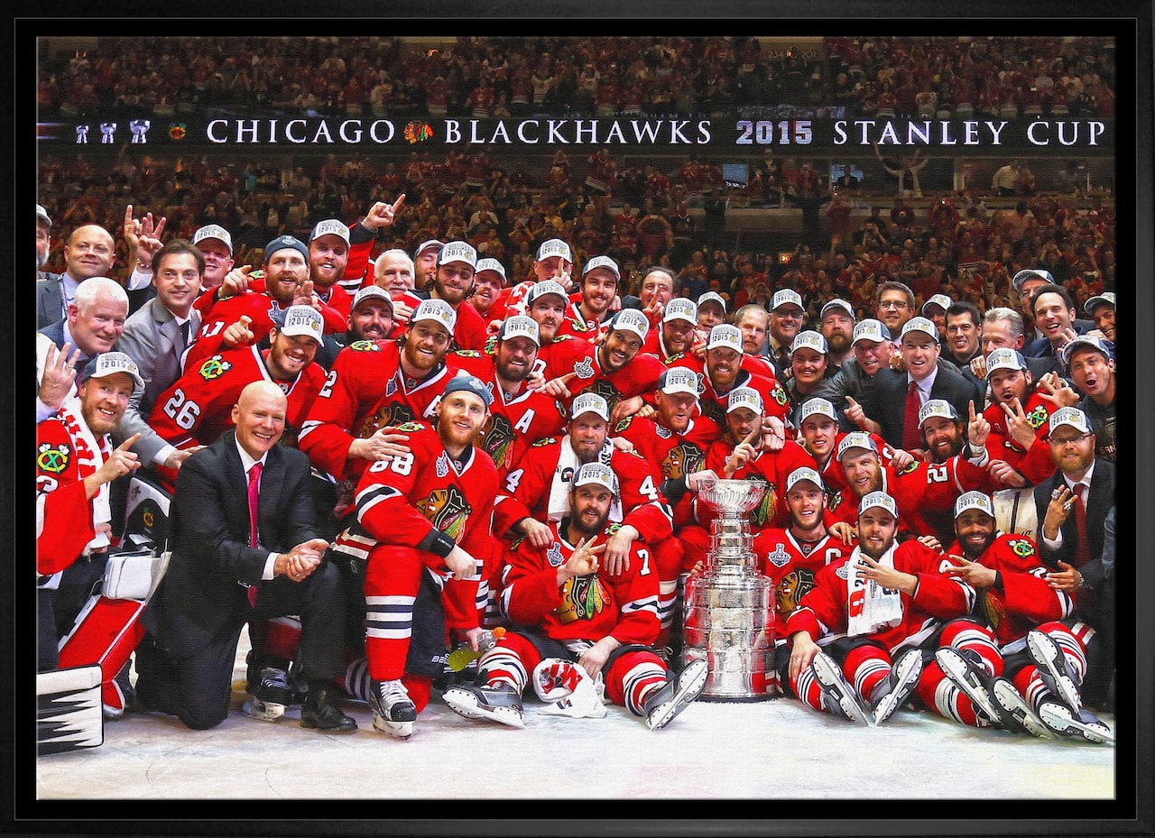 Chicago Blackhawks 20" x 29" Framed Canvas 2015 Stanley Cup 31.5" x 22.5"
